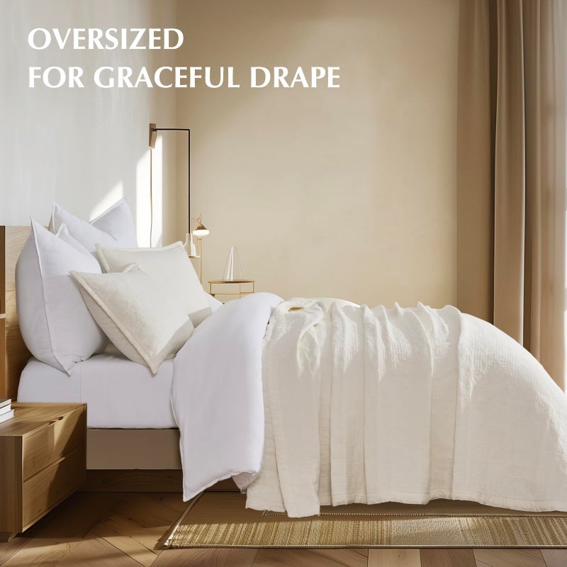 EVERGRACEHOME Stonewashed Cotton Quilt Set King Size, Ultra Soft Oversized Bedspread Coverlet Set, Lightweight Crinkle Box Stitch Bedding Sets for All Season, with 2 Shams, Ivory White - Image 3