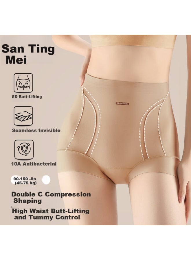 Gracewell High Waist Tummy Control Lifting Silk Antibacterial Women's Postpartum Waist Shaping Seamless Panties Nude+lotus L - Image 1