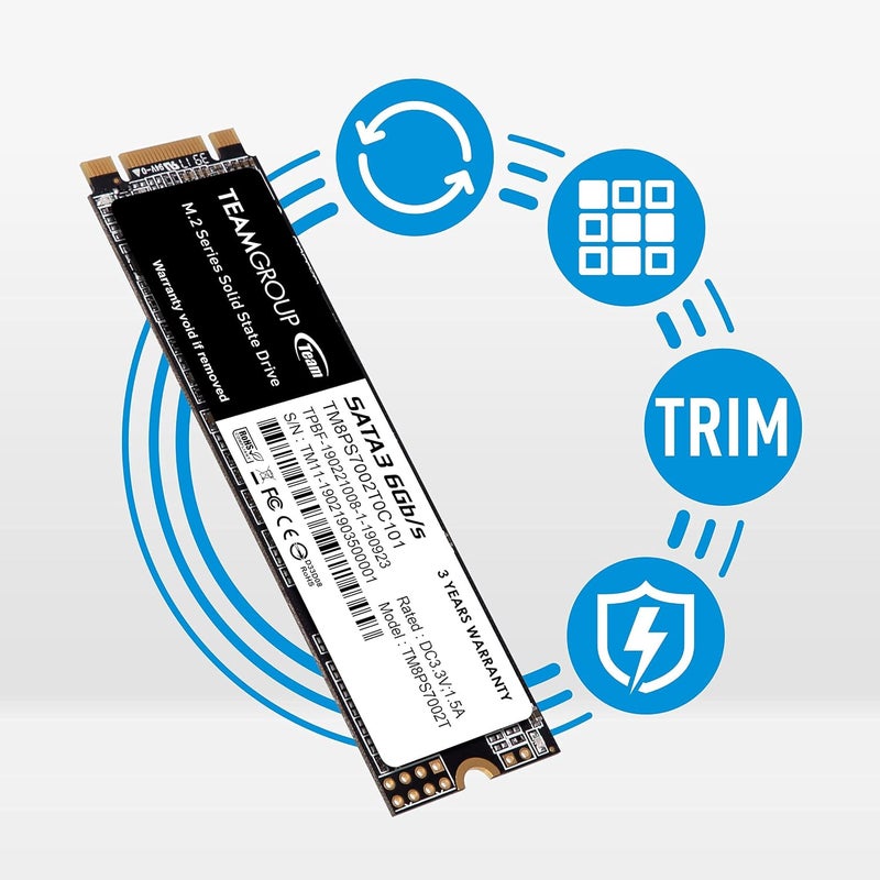 TeamGroup MS30 256GB مع ذاكرة SLC كاش 3D NAND TLC M.2 2280 SATA III 6Gb/s قرص صلب داخلي SSD (سرعة القراءة/الكتابة تصل إلى 500/400 MB/s) متوافق مع اللابتوب وكمبيوتر سطح المكتب TM8PS7256G0C101 - Image 3