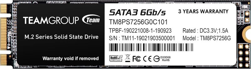 TeamGroup MS30 256GB مع ذاكرة SLC كاش 3D NAND TLC M.2 2280 SATA III 6Gb/s قرص صلب داخلي SSD (سرعة القراءة/الكتابة تصل إلى 500/400 MB/s) متوافق مع اللابتوب وكمبيوتر سطح المكتب TM8PS7256G0C101 - Image 1