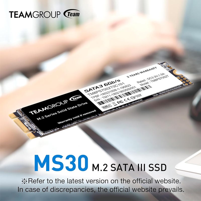 TeamGroup MS30 256GB مع ذاكرة SLC كاش 3D NAND TLC M.2 2280 SATA III 6Gb/s قرص صلب داخلي SSD (سرعة القراءة/الكتابة تصل إلى 500/400 MB/s) متوافق مع اللابتوب وكمبيوتر سطح المكتب TM8PS7256G0C101 - Image 2