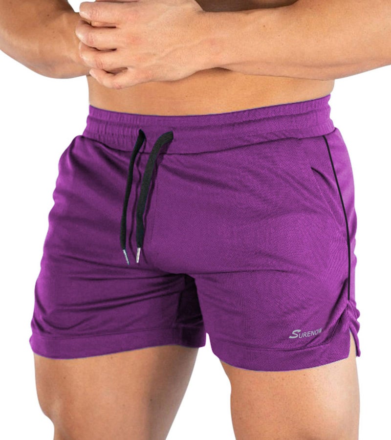 Surenow Mens Running Gym Shorts 3 Inch Breathable Lightweight Athletic Sport Shorts Training Workout Shorts with Pockets Purple - Image 1