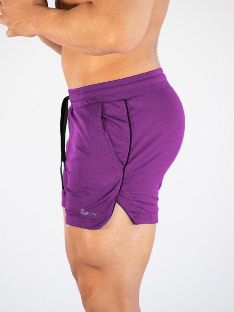 Surenow Mens Running Gym Shorts 3 Inch Breathable Lightweight Athletic Sport Shorts Training Workout Shorts with Pockets Purple - Image 2