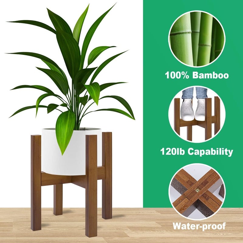 Rnined PlantsHome Fun Adjustable Plant Stand Indoor,Bamboo Mid Century Modern Plants Stands, Stable Plant Holder,Fit 8 9 10 11 12 inch Pots (Pot & Plant Not Included) - Image 2