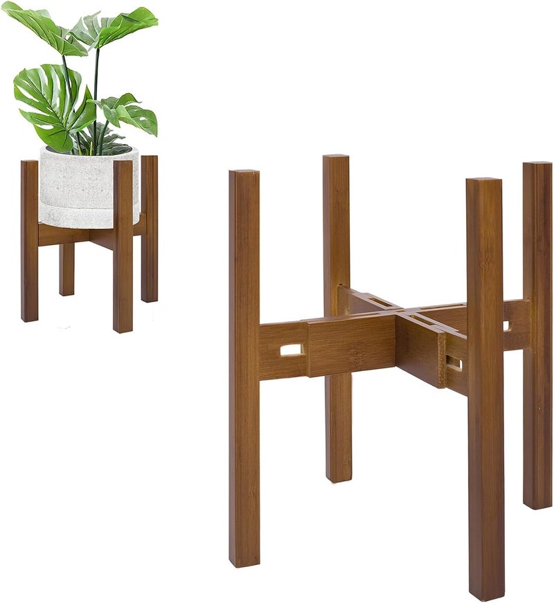 Rnined PlantsHome Fun Adjustable Plant Stand Indoor,Bamboo Mid Century Modern Plants Stands, Stable Plant Holder,Fit 8 9 10 11 12 inch Pots (Pot & Plant Not Included) - Image 1