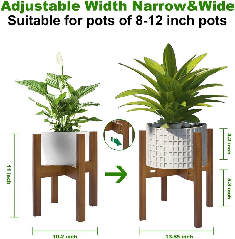 Rnined PlantsHome Fun Adjustable Plant Stand Indoor,Bamboo Mid Century Modern Plants Stands, Stable Plant Holder,Fit 8 9 10 11 12 inch Pots (Pot & Plant Not Included) - Image 3