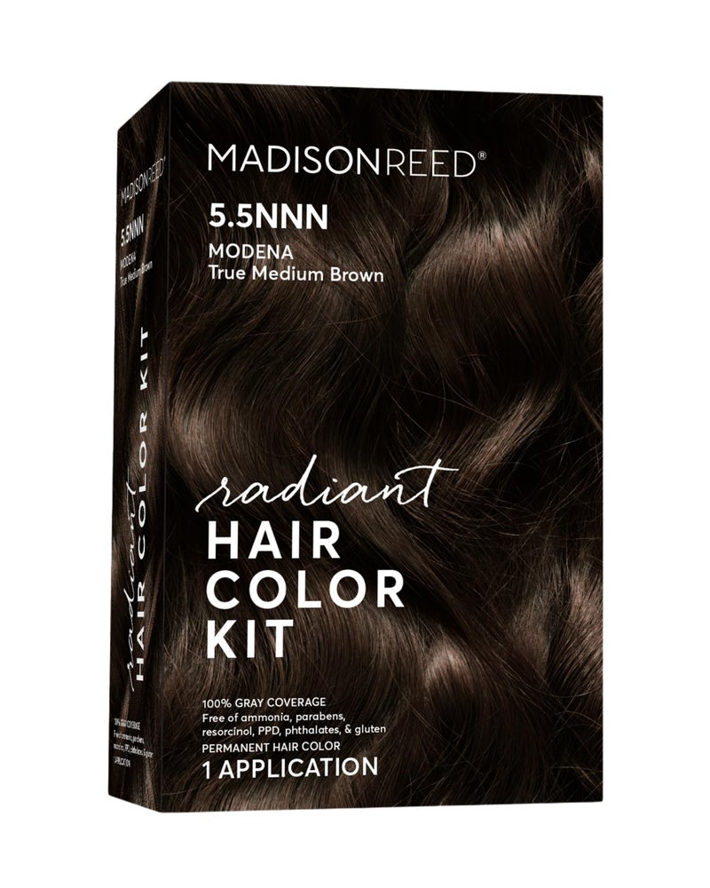Madison Reed Radiant Hair Color Kit  55NNN Medium Brown Modena Brown for 100 Gray Hair Coverage  Salon Quality Permanent Hair Dye  PPDFree  AmmoniaFree  Packaging May Vary 1 Pack