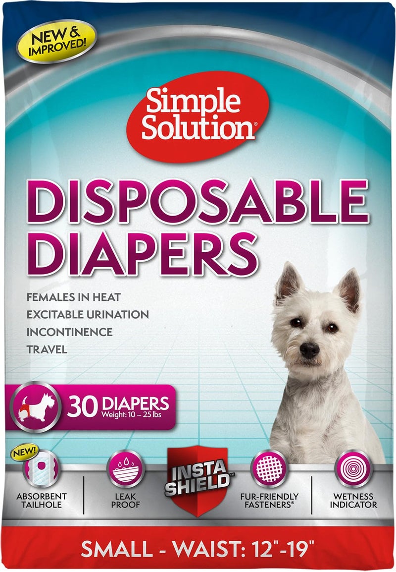 Simple Solution Female Dog Diapers – Disposable Diapers for Potty Training, Incontinence, and Heat Cycle Protection – Leak-Proof Fit for Small Dogs, 12–19 Inch Waist – 30 Count - Image 1