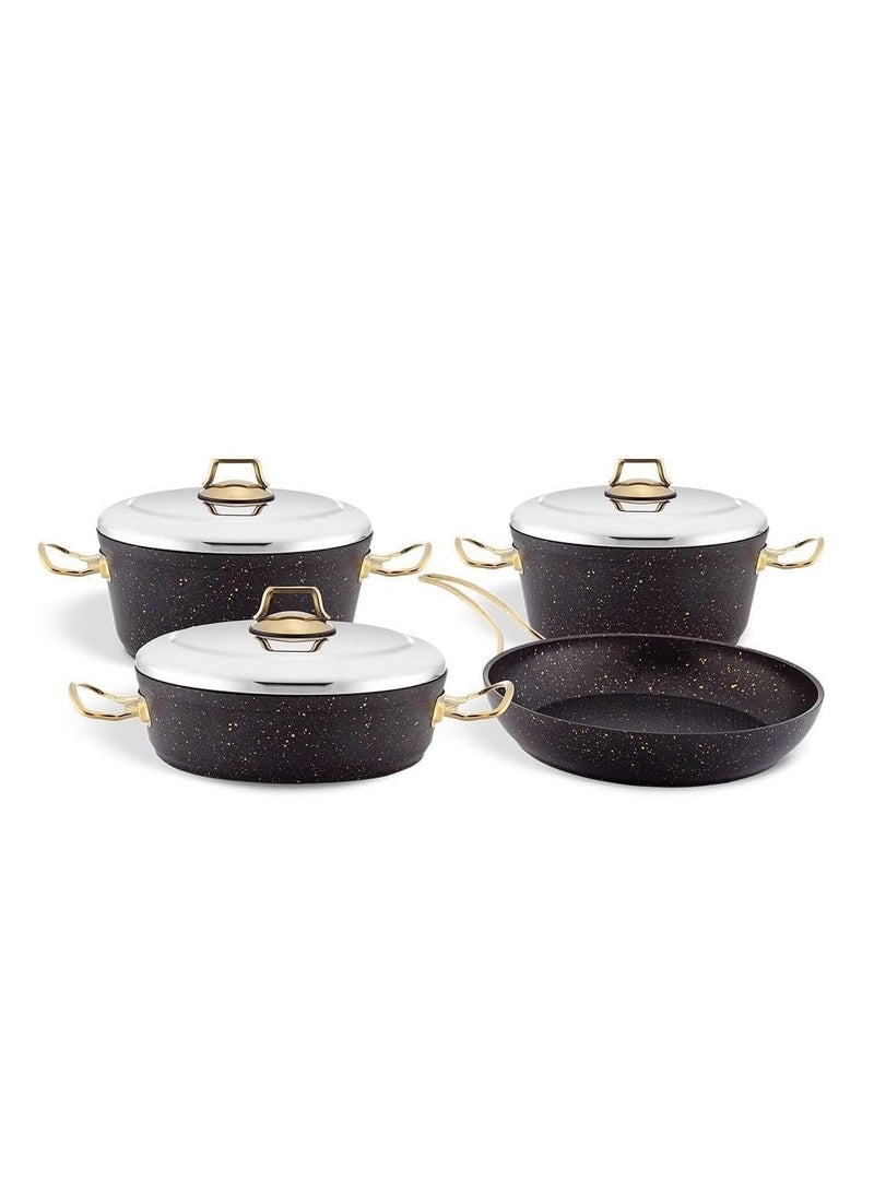 Homemaker 7-Piece Granitec Cookware Set - Stainless Steel Lids - 2 Deep Pots - 1 Low Pot - 1 Frypan - Non-Stick Surface - PFOA Free - Black & Gold - Image 2