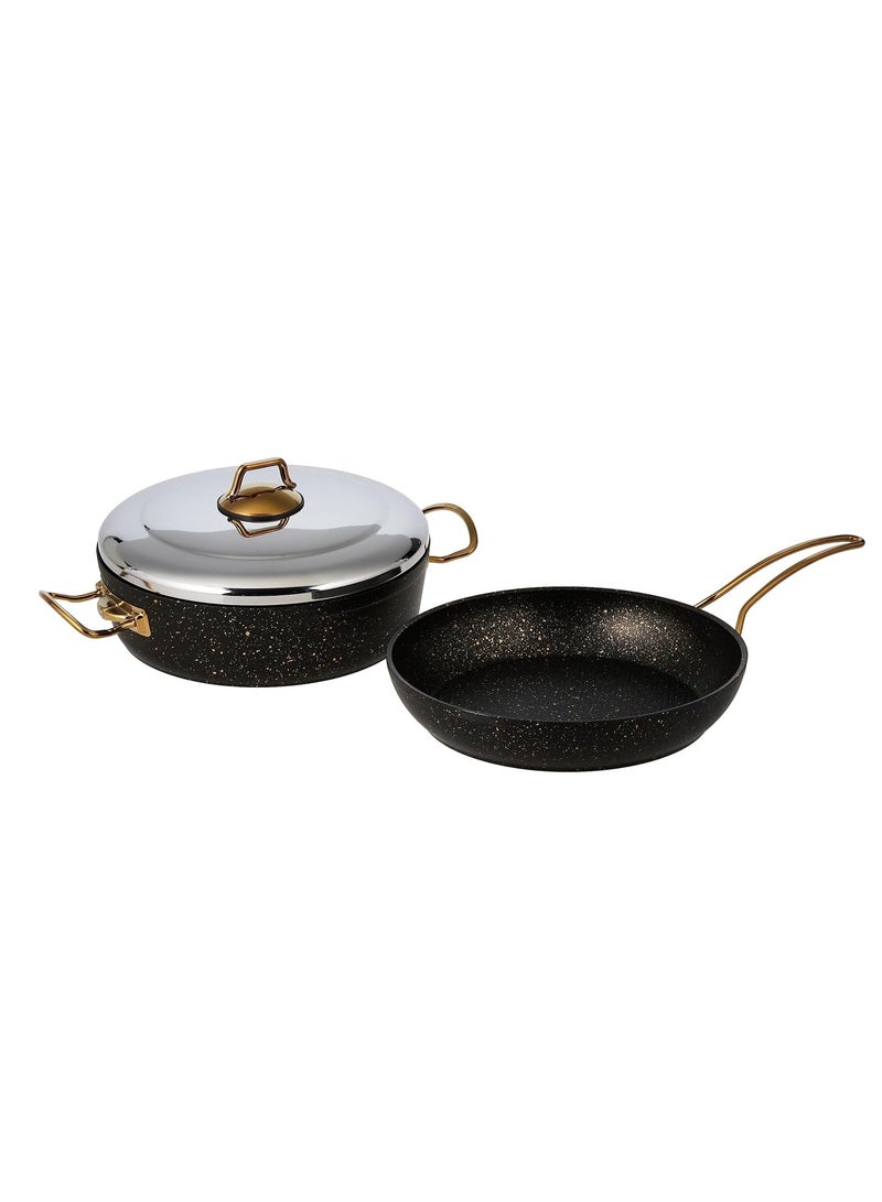 Homemaker 7-Piece Granitec Cookware Set - Stainless Steel Lids - 2 Deep Pots - 1 Low Pot - 1 Frypan - Non-Stick Surface - PFOA Free - Black & Gold - Image 4