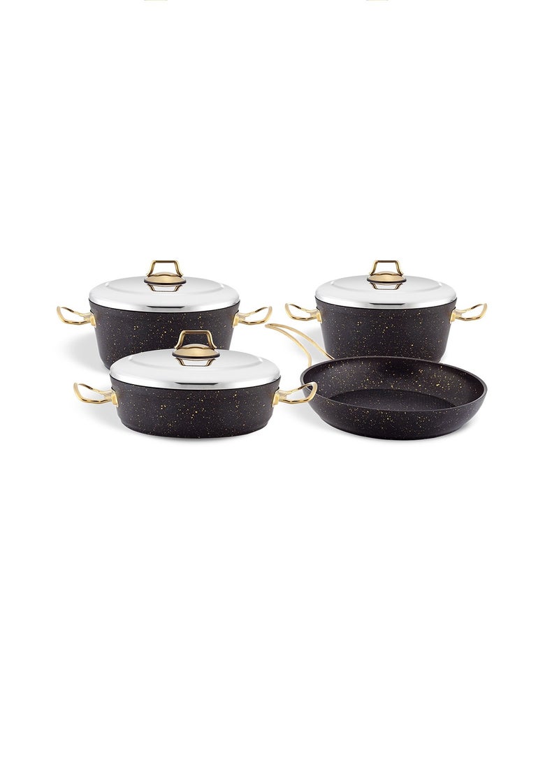 Homemaker 7-Piece Granitec Cookware Set - Stainless Steel Lids - 2 Deep Pots - 1 Low Pot - 1 Frypan - Non-Stick Surface - PFOA Free - Black & Gold - Image 1