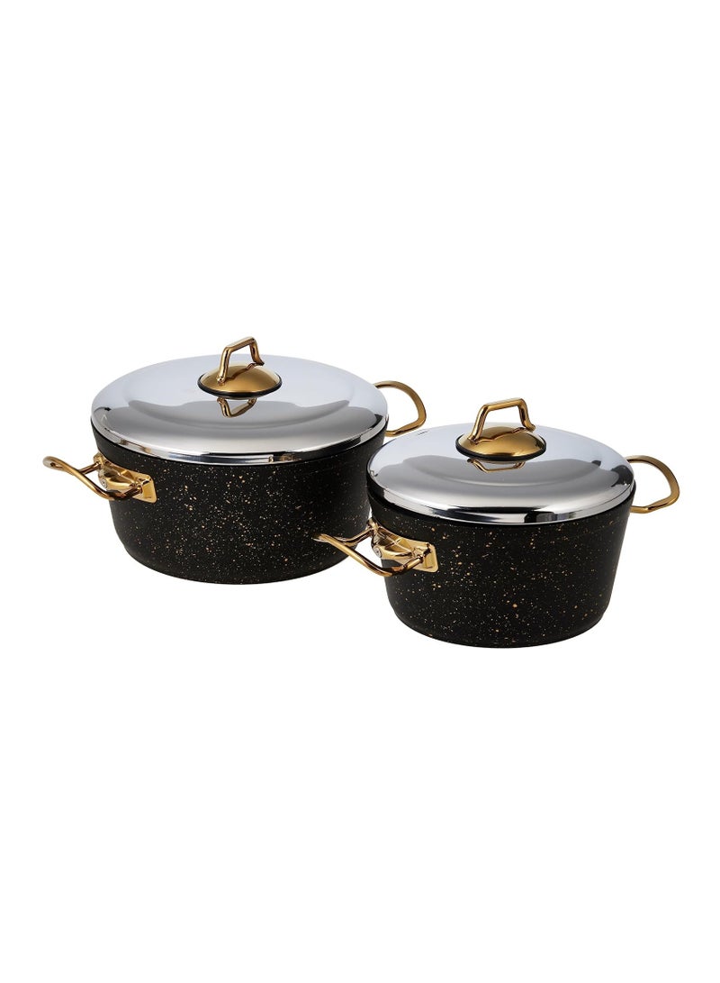 Homemaker 7-Piece Granitec Cookware Set - Stainless Steel Lids - 2 Deep Pots - 1 Low Pot - 1 Frypan - Non-Stick Surface - PFOA Free - Black & Gold - Image 3