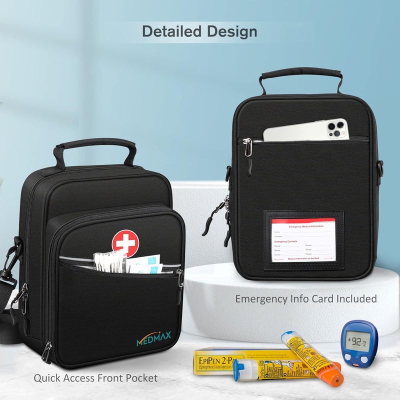 MEDMAX Insulin Cooler EpiPen Carrying Case Insulated Travel Medication Diabetes Supplies Organizer Bag with Shoulder Strap for Asthma Inhaler AuviQ Allergy Medicine Essentials Black - Image 5