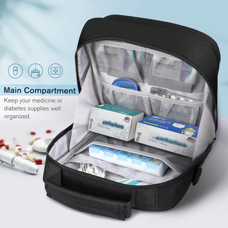MEDMAX Insulin Cooler EpiPen Carrying Case Insulated Travel Medication Diabetes Supplies Organizer Bag with Shoulder Strap for Asthma Inhaler AuviQ Allergy Medicine Essentials Black - Image 3
