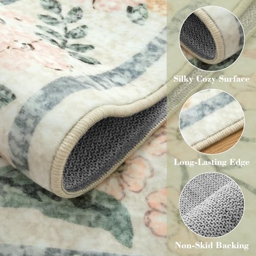 Wonnitar Washable Area Rugs 5x7, Soft Floral Bedroom Area Rug, Washable Carpet 5x7 Non Slip, Boho Flower Print Beige Carpets for Living Room Bedside Dining Room - Image 5