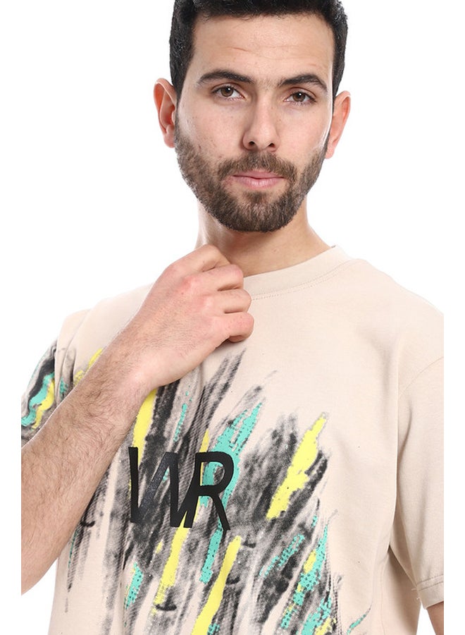 WHITE RABBIT Printed Regular Fit Slip On T-Shirt - Beige, Yellow & Green  - Image 4