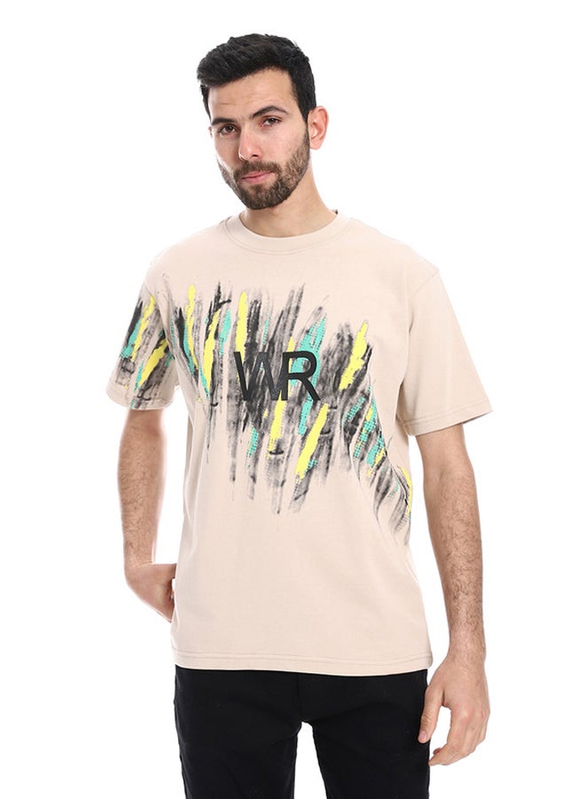 WHITE RABBIT Printed Regular Fit Slip On T-Shirt - Beige, Yellow & Green  - Image 1