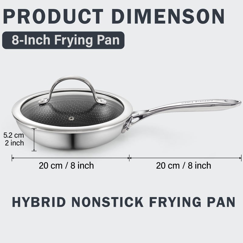Cooks Standard Hybrid Nonstick Frying Pan, 8-Inch Skillet, Multi-Ply Clad Stainless Steel Fry Pan with Tempered Glass Lids, Oven Safe, Compatible with All Stovetops - Image 2