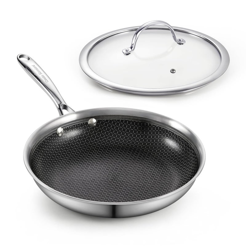 Cooks Standard Hybrid Nonstick Frying Pan, 8-Inch Skillet, Multi-Ply Clad Stainless Steel Fry Pan with Tempered Glass Lids, Oven Safe, Compatible with All Stovetops - Image 1