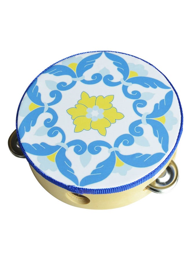 Tambourine Kindergarten Dance Props Children's Tambourine Musical Instrument Orff Vitamin Grade Examination Xinjiang Bell Lingbao-Color:15cm Diameter Blue Flowers - Image 1