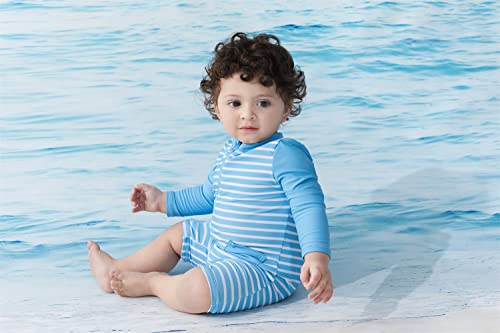UMELOK Toddler Boys Swimsuit One Piece Full Zip with Long Sleeve UPF 50 Sun Protection Swimwear Rash Guard Shirts Sky BlueStripe18M - Image 3