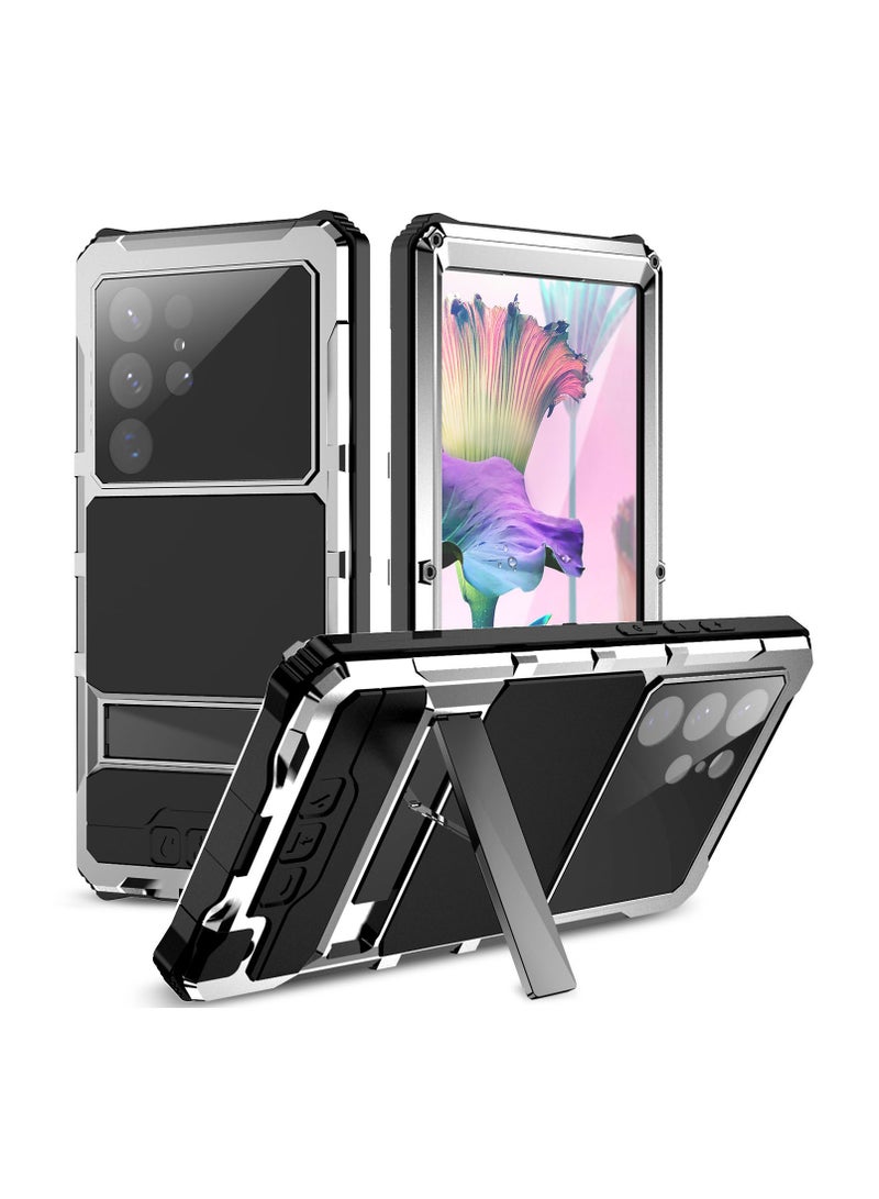 عام قالب معدني متين لهواتف Samsung Galaxy S24 Ultra/S23 Ultra/S22 Ultra مع حماية مدمجة للعدسة الشاشة، تصنيف عسكري لمقاومة الغبار، حافظة هاتف مع حماية للعدسة الشاشة