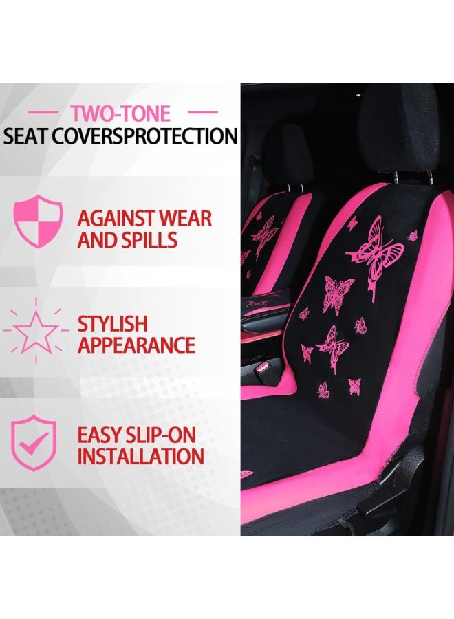 41Pcs Butterfly Car Seat Full Set Butterfly Car Accessories for Women 5 Front Rear Seat Covers Wrist Strap 2 Pcs Cup Mat Armrest Pad 2 Belt Cover Accessories for SUV (Pink) - Image 5