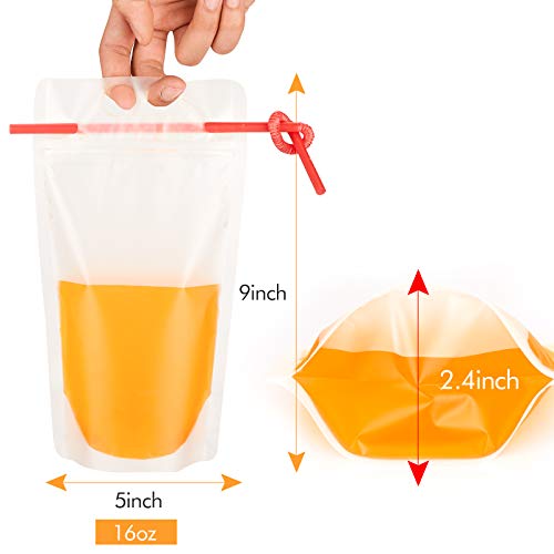 Yamgqus 100PCs Drink Pouches with 100PCS Individual Wrapped Straws Yamgqus Freezable Juice Pouches DIY Reclosable Zipper Drink Bags for Adults and Kids Silicone Funnel Included  17oz 100 Pack - Image 5