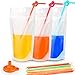 Yamgqus 100PCs Drink Pouches with 100PCS Individual Wrapped Straws Yamgqus Freezable Juice Pouches DIY Reclosable Zipper Drink Bags for Adults and Kids Silicone Funnel Included  17oz 100 Pack - Image 2