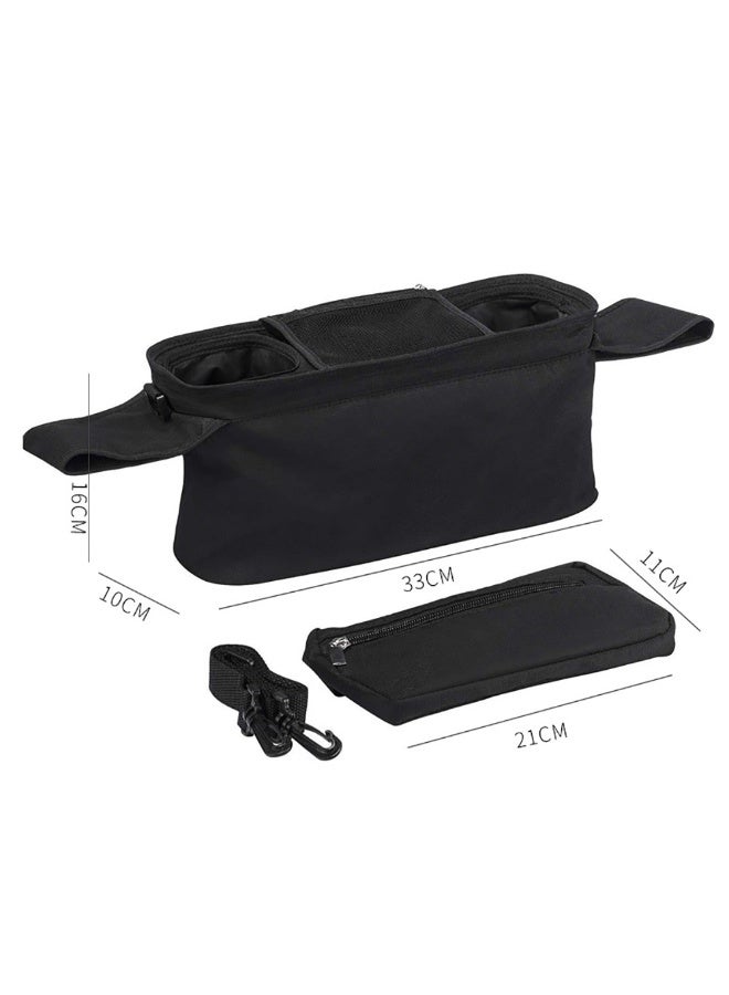 Universal Stroller Bag, Baby Stroller Accessories Storage Organizer with 2 Insulated Cup Holders Detachable Phone Bag & Shoulder Strap for Milk Bottle Diaper Mobile Phone & Snacks (Black)  - Image 2