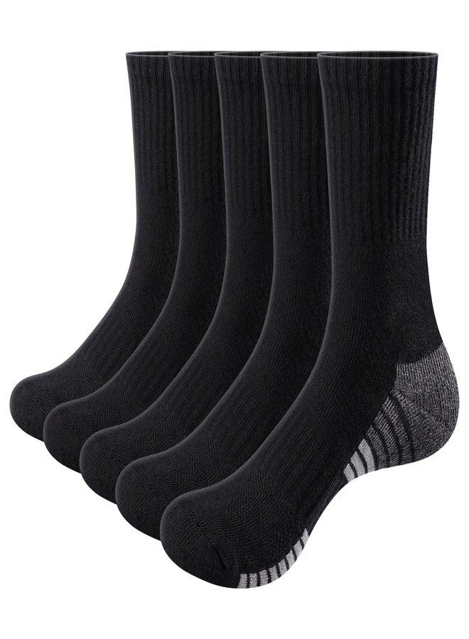 YUEDGE Mens Cushioned Black Cotton Crew Socks For Men Size 9-11, Moisture Wicking Casual Work Everyday Gym Golf Training Athletic Socks, 5 Pairs - Image 1