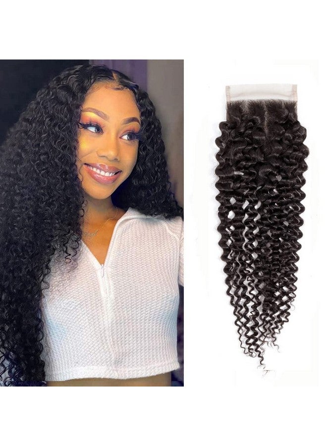 Jinhongze Kinky Curly Lace Closure Human Hair 8Inch 4X4 Free Part Lace Closure Natural Black Kinky Hair Brazilian Virgin Human Hair Swiss Lace Closure(18) … - Image 1