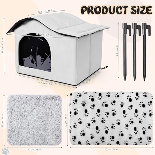 SilTriangle Self Heating Outdoor Cat House Weatherproof Insulated Stray Pet Feral Cat House Outdoor for Winter Collapsible Cats Shelter with Self Warming Mat Blanket and Tent Stakes for Feral Cats Dog - Image 3