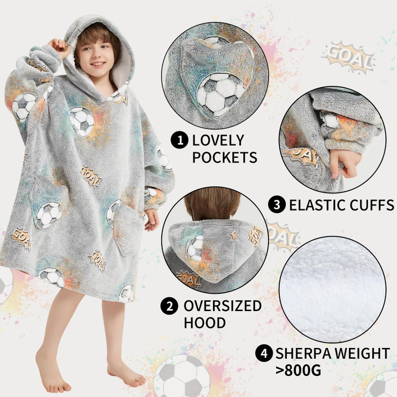 Fiosnow Glow in the Dark Football Blanket Hoodies for Kids 6-13YR Oversize Wearable Blanket Hoodies for Boys Girls Teens - Image 5