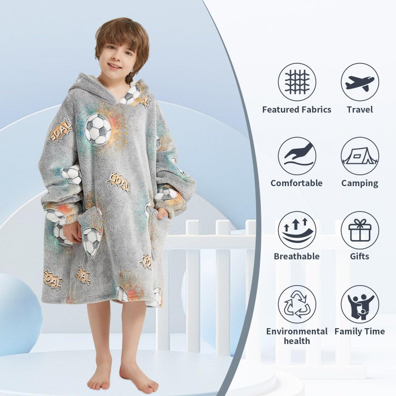 Fiosnow Glow in the Dark Football Blanket Hoodies for Kids 6-13YR Oversize Wearable Blanket Hoodies for Boys Girls Teens - Image 4