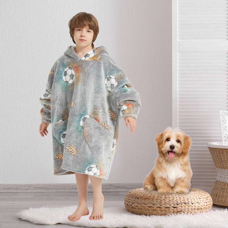 Fiosnow Glow in the Dark Football Blanket Hoodies for Kids 6-13YR Oversize Wearable Blanket Hoodies for Boys Girls Teens - Image 3