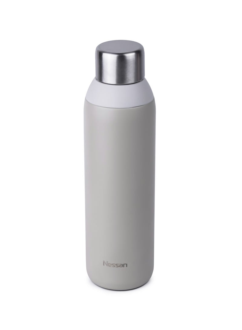 Nessan Double Wall Insulated Stainless Steel Vacuum Bottle, 600 ml - Your Reliable Travel Flask For Hot And Cold Beverages - Beige - Image 2