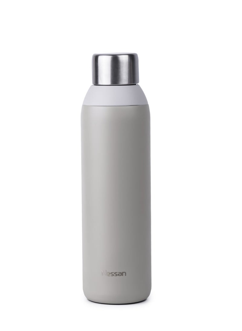 Nessan Double Wall Insulated Stainless Steel Vacuum Bottle, 600 ml - Your Reliable Travel Flask For Hot And Cold Beverages - Beige - Image 1