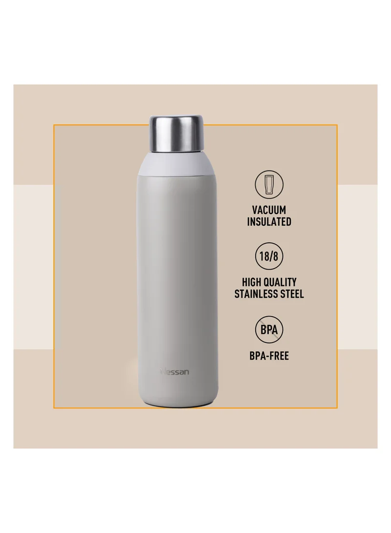 Nessan Double Wall Insulated Stainless Steel Vacuum Bottle, 600 ml - Your Reliable Travel Flask For Hot And Cold Beverages - Beige