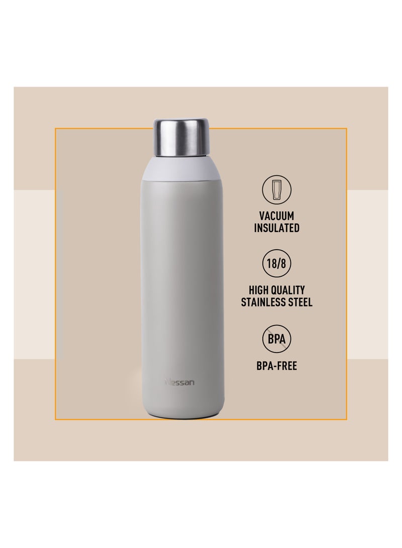 Nessan Double Wall Insulated Stainless Steel Vacuum Bottle, 600 ml - Your Reliable Travel Flask For Hot And Cold Beverages - Beige - Image 4