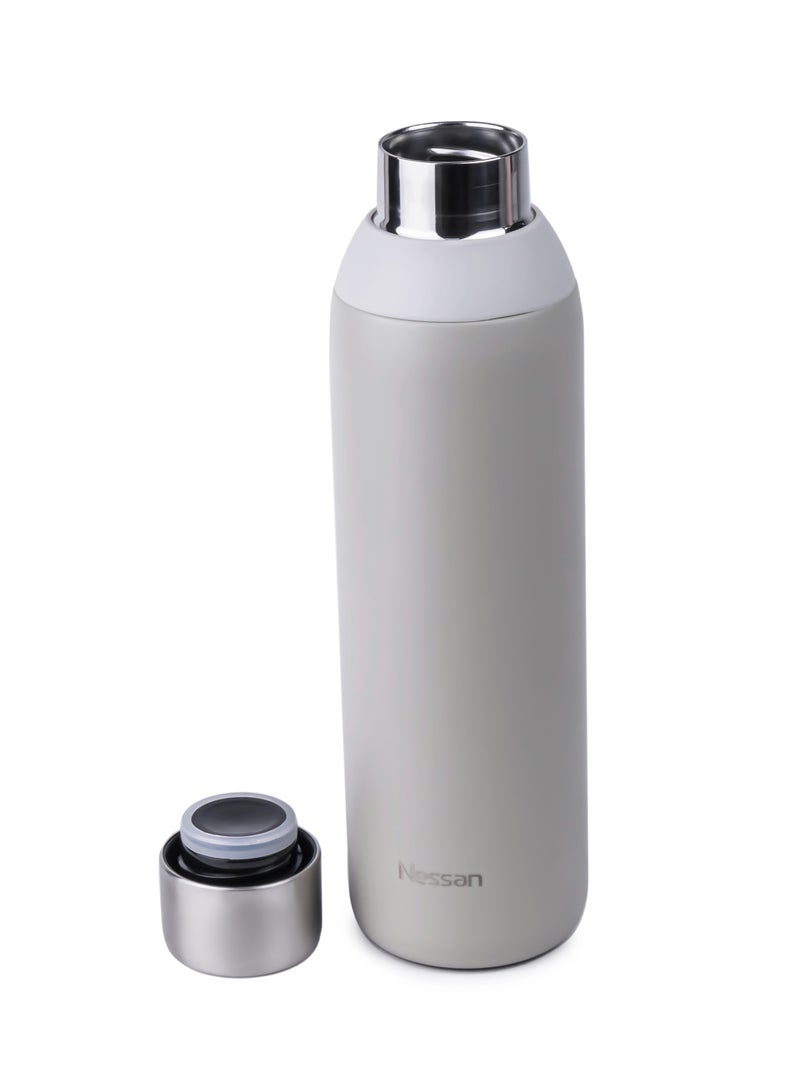 Nessan Double Wall Insulated Stainless Steel Vacuum Bottle, 600 ml - Your Reliable Travel Flask For Hot And Cold Beverages - Beige - Image 3