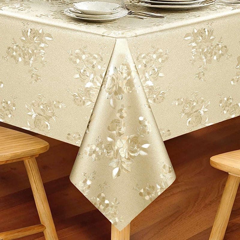 FAVE Gold Tablecloth for Rectangle Tables 55x78 inchs Heavy Duty Waterproof Stain-Resistant Vinyl Table Cloth for Dinner Party Wedding Banquet Use(Gold Rose,55x78Inch) - Image 1