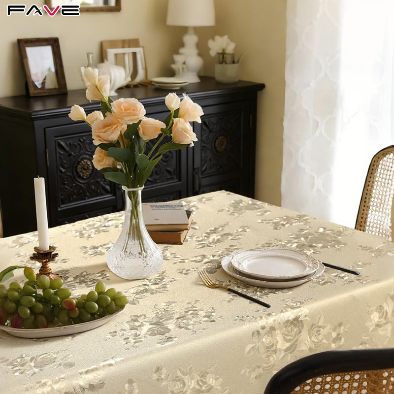 FAVE Gold Tablecloth for Rectangle Tables 55x78 inchs Heavy Duty Waterproof Stain-Resistant Vinyl Table Cloth for Dinner Party Wedding Banquet Use(Gold Rose,55x78Inch) - Image 2