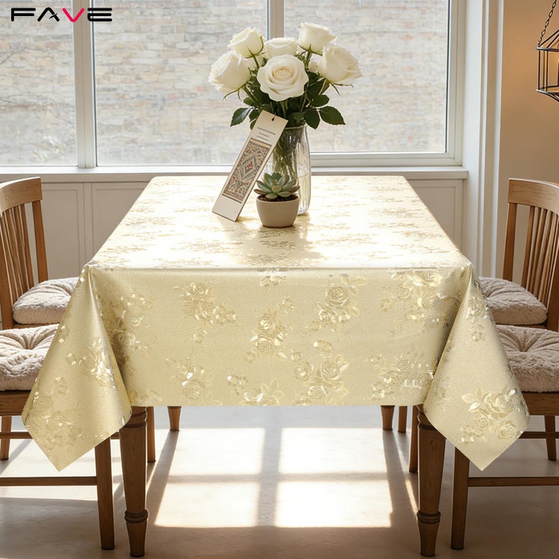 FAVE Gold Tablecloth for Rectangle Tables 55x78 inchs Heavy Duty Waterproof Stain-Resistant Vinyl Table Cloth for Dinner Party Wedding Banquet Use(Gold Rose,55x78Inch) - Image 3