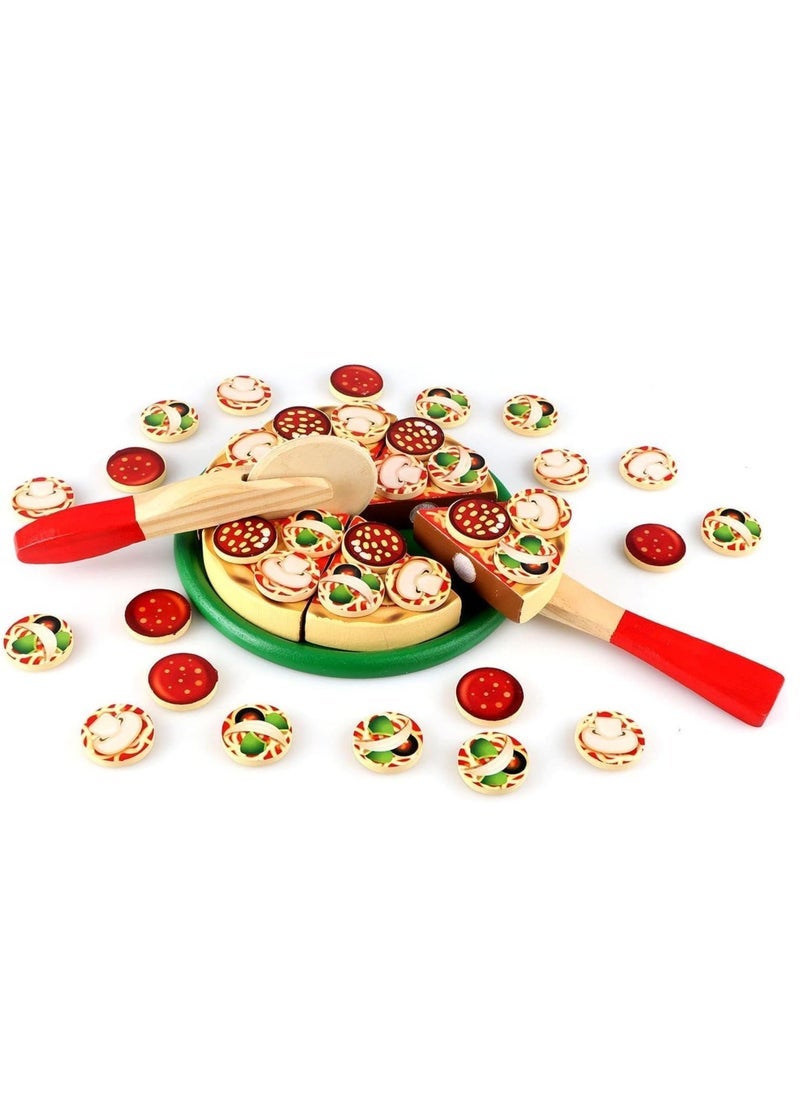 Wooden Pizza Play Food Pretend Toys Kids Set Toy ast Cooking Educational Montessori for Ages Over 3 Years