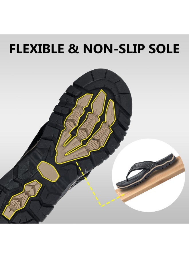 OUSIMEN Flip Flops for Men PU Leather Comfortable and Light Weight Slippers Sandals for Indoor Outdoor Beach - Image 2