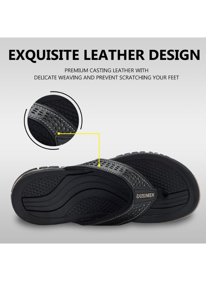 OUSIMEN Flip Flops for Men PU Leather Comfortable and Light Weight Slippers Sandals for Indoor Outdoor Beach - Image 4
