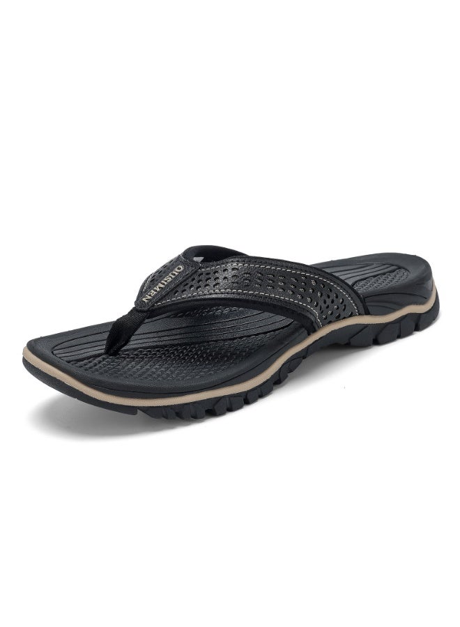 OUSIMEN Flip Flops for Men PU Leather Comfortable and Light Weight Slippers Sandals for Indoor Outdoor Beach - Image 1