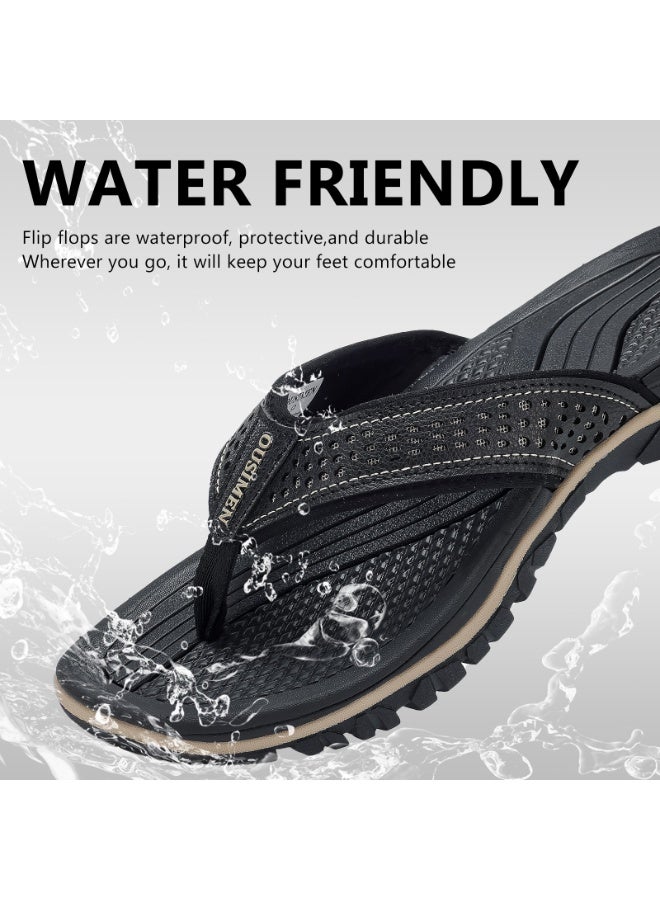 OUSIMEN Flip Flops for Men PU Leather Comfortable and Light Weight Slippers Sandals for Indoor Outdoor Beach - Image 5