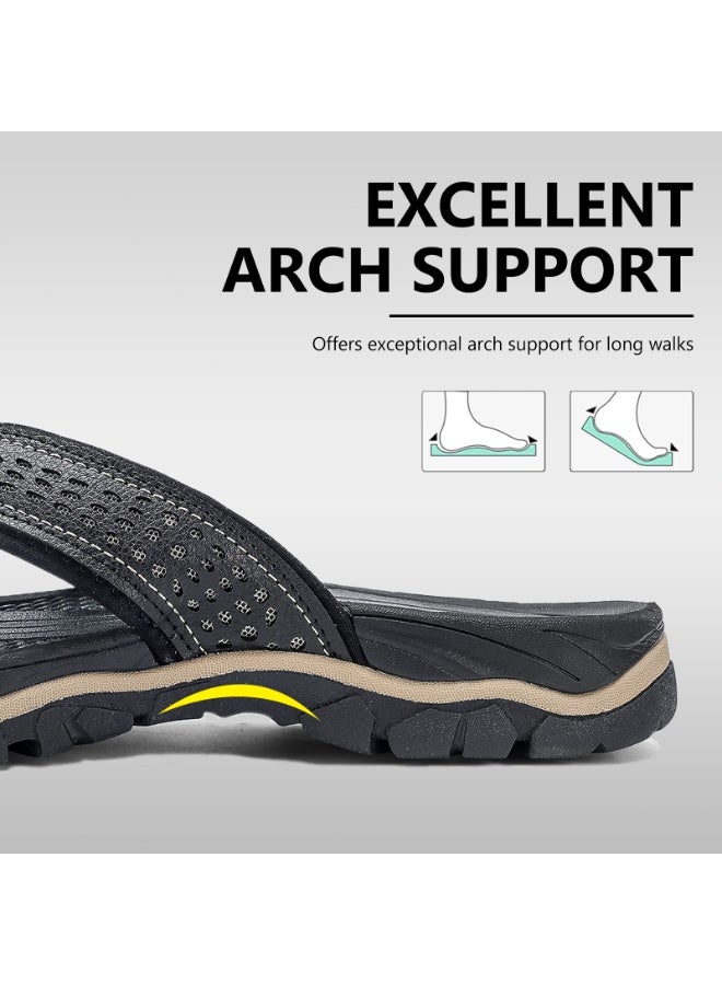 OUSIMEN Flip Flops for Men PU Leather Comfortable and Light Weight Slippers Sandals for Indoor Outdoor Beach - Image 3